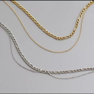 Double Layer Gold Plated Stainless Steel Figaro Chain Necklace